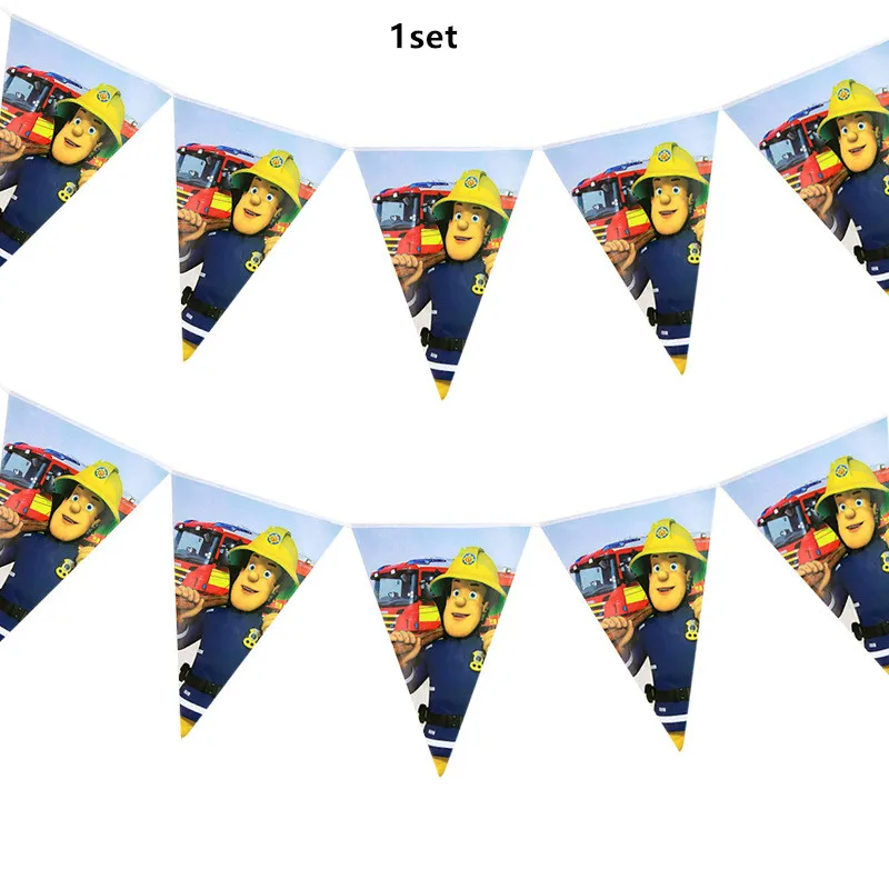 Fireman Sam Theme Birthday Party Tableware Banner Paper Cup Plate Fire Truck Balloon Party Supplise Boy Baby Shower Decor