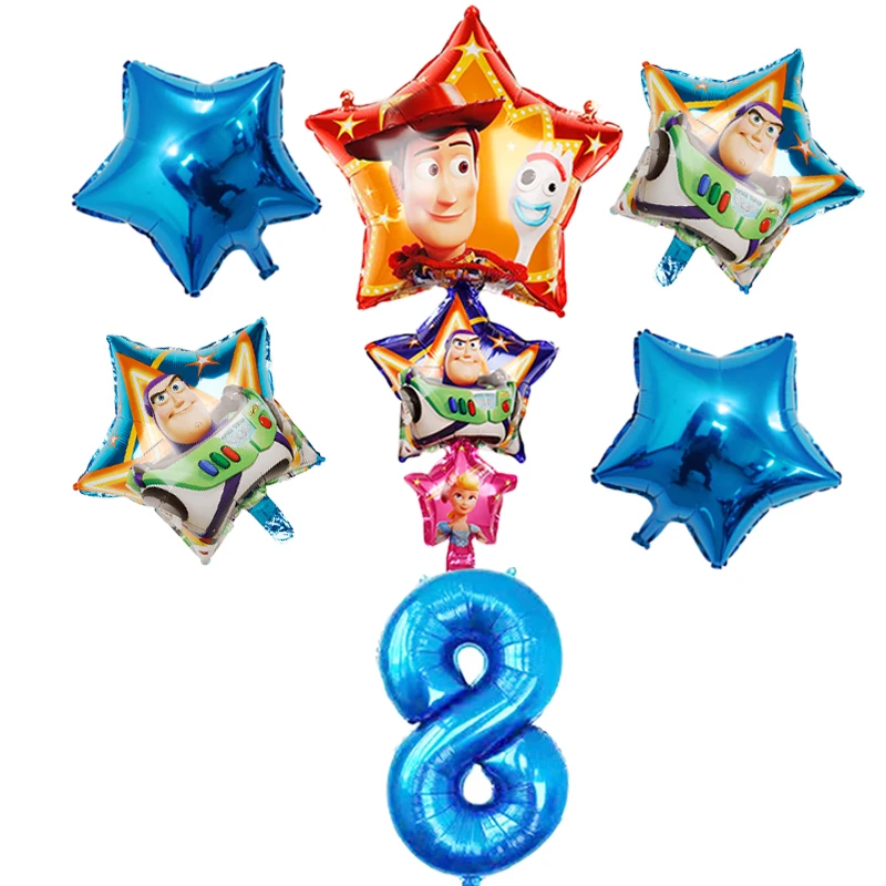 S-6pcs 6 шт. История игрушек Мультфильм фольга гелий 32 дюйма Количество Синие шары Игрушка неоновые стикеры набор Базз Лайтер тема вечерние Декор - Цвет: S-6pcs