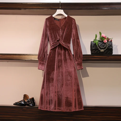 

Plus Size A-line Solid Vestido De Festa Pastel Fashion Clothes For Women Women Dress Elegant Long Sleeve Midi Dress