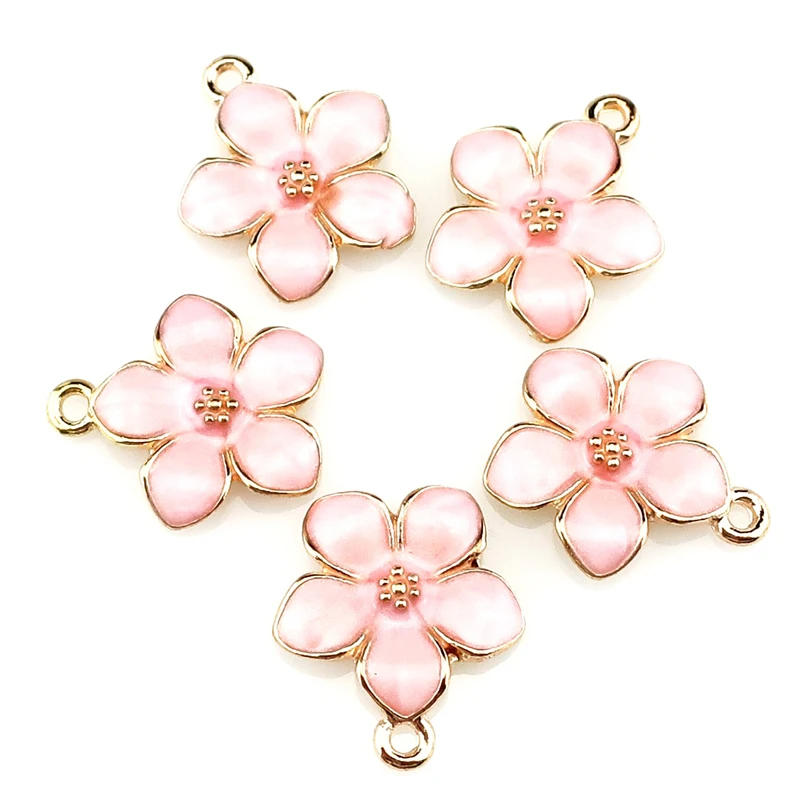20Pcs Cute Enamel Cherry Blossoms Flowers Charms Breloque Sakura