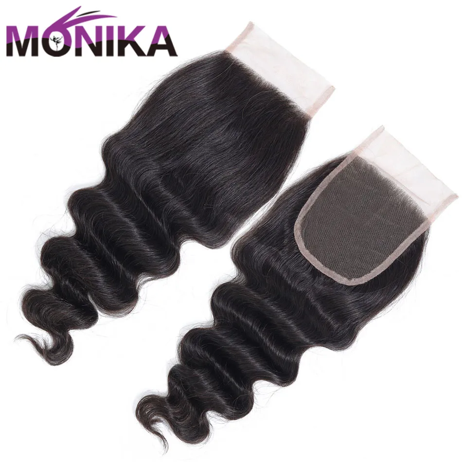 

Monika 4x4 Brazilian Closure Loose Deep Wave Closure Human Hair Closures Medium Brown Swiss Lace Closure Non Remy Natural Hair
