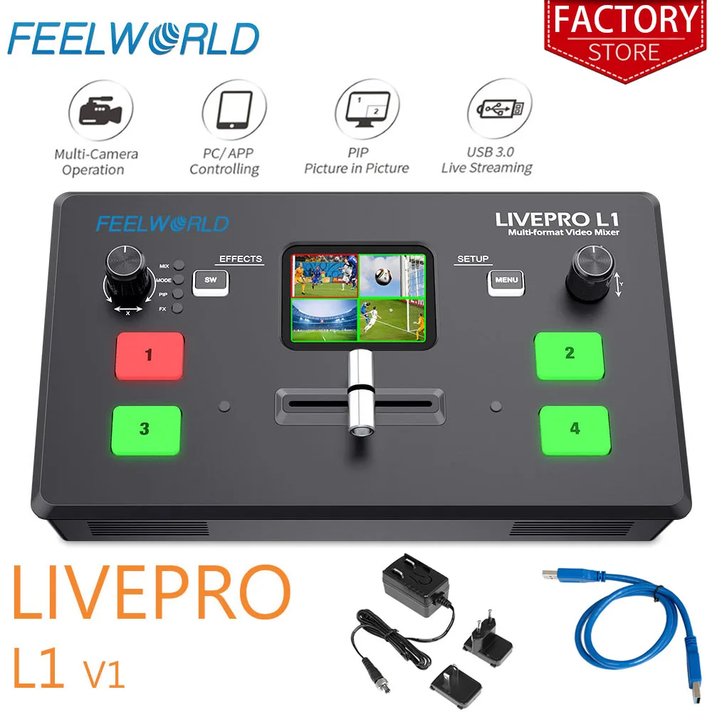 Feelworld Live Streaming Switcher Livepro L1 V1 Video Mixer Hdmi Multi-format Studio Record Preview Mode Voor Dslr Camera youtube