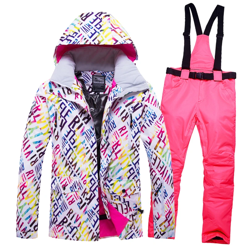 Зимняя женская куртка для снежной погоды, лыжный костюм, женская зимняя куртка и штаны, ветрозащитная водонепроницаемая цветная одежда, комплекты для сноуборда - Цвет: 07 Pink