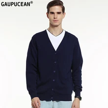 Мужской кардиган, хлопок, качественный, длинный рукав, темно-синий, серый, мужской, весна-осень, однобортный, v-образный вырез, мужской свитер