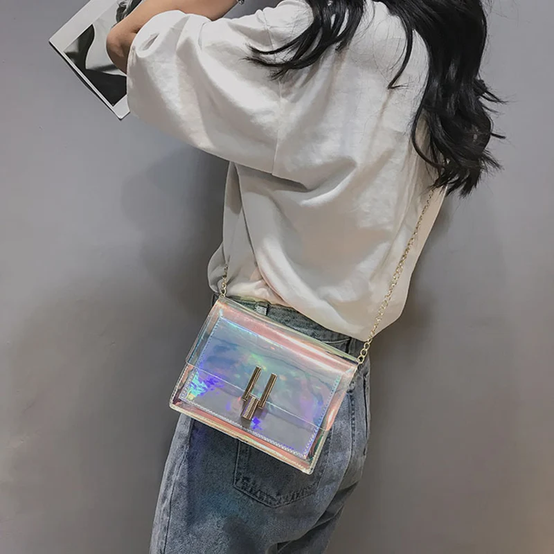 Fashion Women Colorful Jelly Shoulder Bag Girl Laser Holographic Transparent Handbag Crossbody Messenger Bags Mini Tote SS0424 (21)