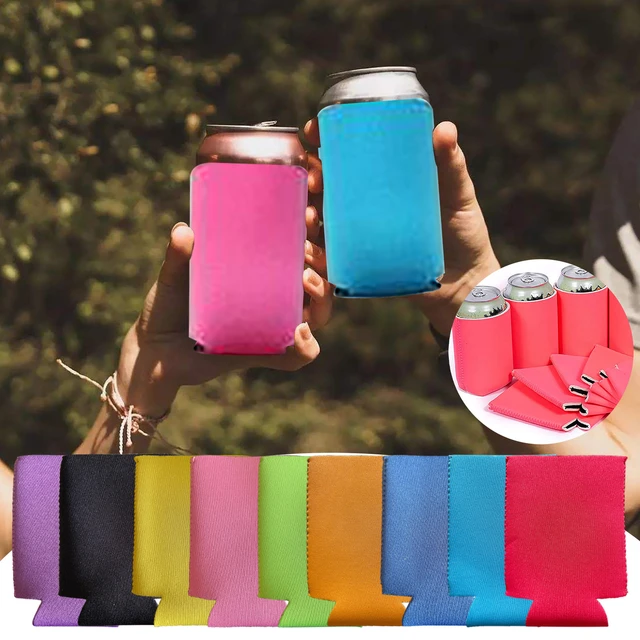 QualityPerfection 6 Hot Pink Slim Can Cooler Sleeves, Beer/Energy Drink Blank Skinny 12 oz Neoprene Coolie (6, Hot Pink)