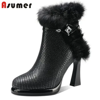 

Asumer 2020 big size 43 top quality genuine leather ankle boots women high heels platform boots elegant winter shoes ladies