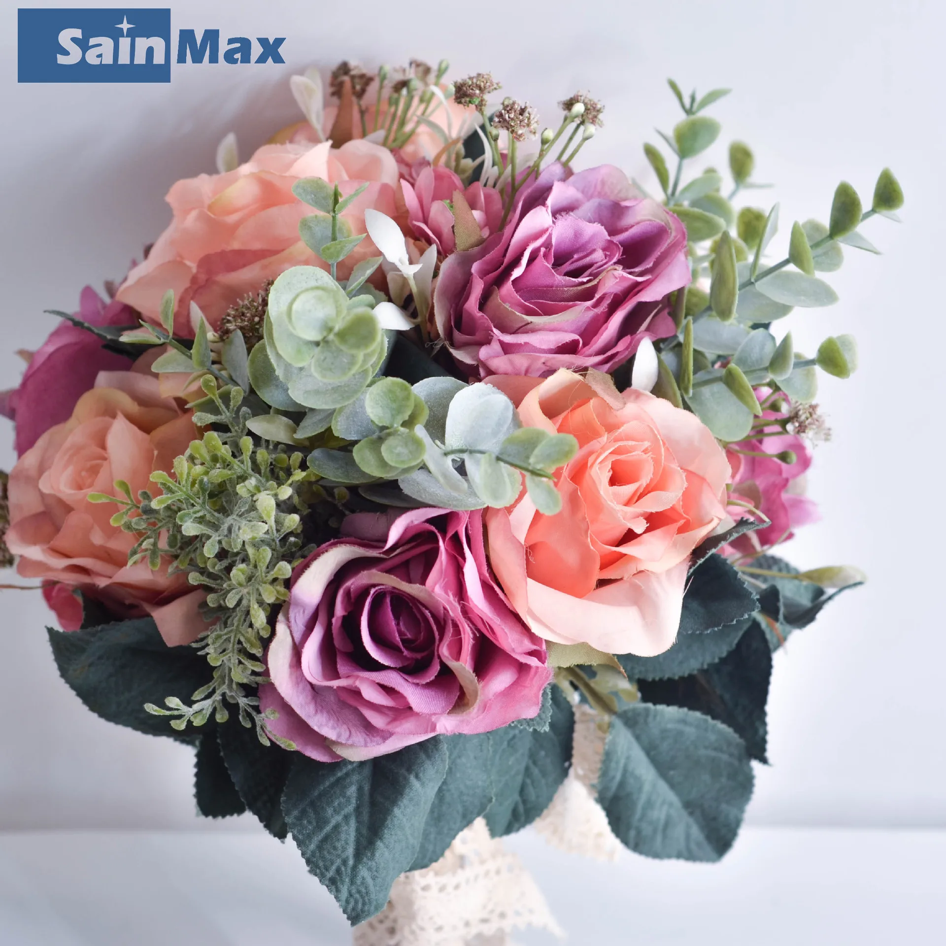 Sain Max-ramo de flores de boda, ramo de flores para novia, decoración de rosas, simulación