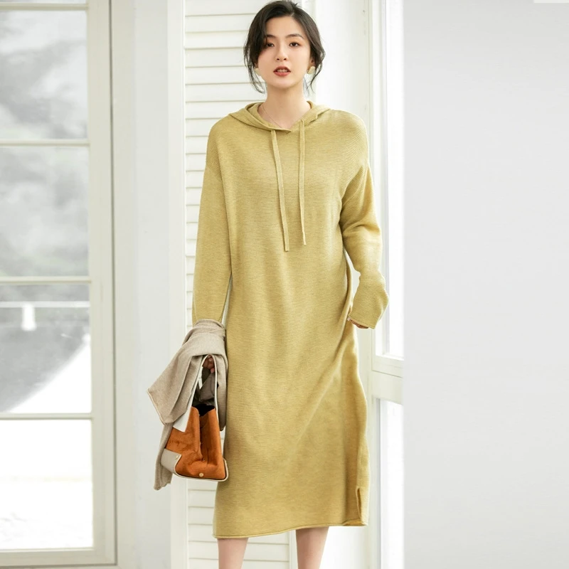 

Women Loose Long Knitted Straight Dress Autumn Winter Thick Warm Midi Dress Ribbed Knit Christmas Dresses New Yellow Grey Blue