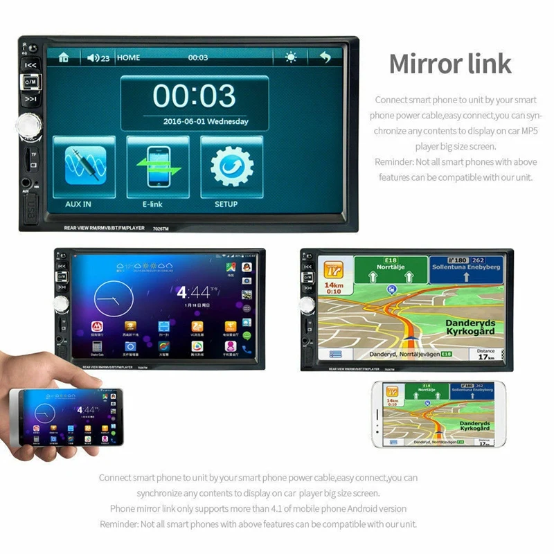 2Din 7 дюймов Автомобильный радиоприемник Hd Mp5 плеер Fm Aux Usb Sd Bluetooth стерео аудио плеер