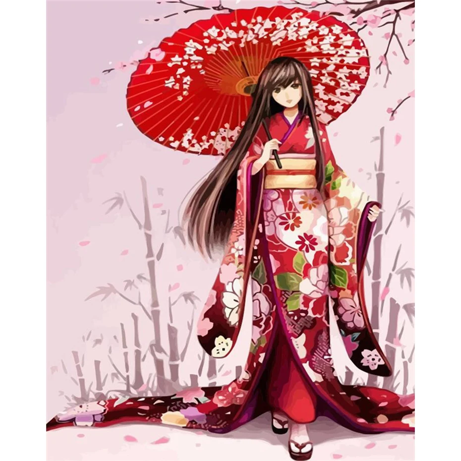 

tapb Beautiful Japanese Girl Oil Painting By Numbers Figure Acrylic Paint Drawing On Canvas For Couple HandPainted Home Decor