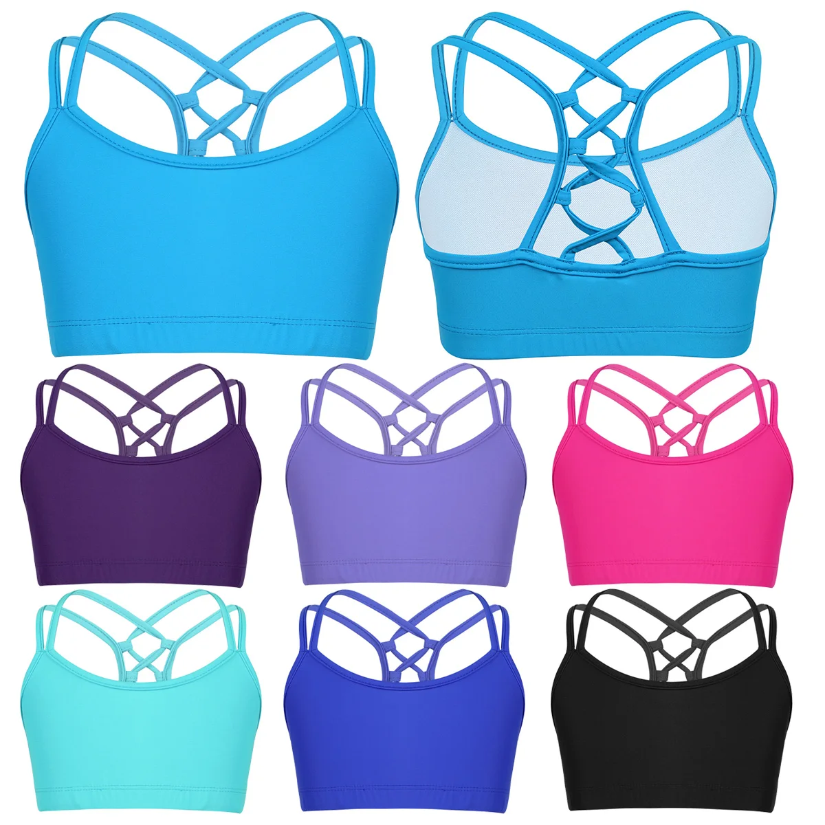 

Kids Girls Ballet Dancewear Crop Top Criss Cross Back Tanks Sports Bra Tops Child Dance Stage Performance Yoga Workout Clothes