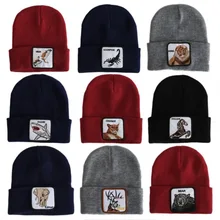 Новинка, зимняя вязаная шапка с вышивкой животных, вязаная шапка, женские шапочки, шапки, шапки