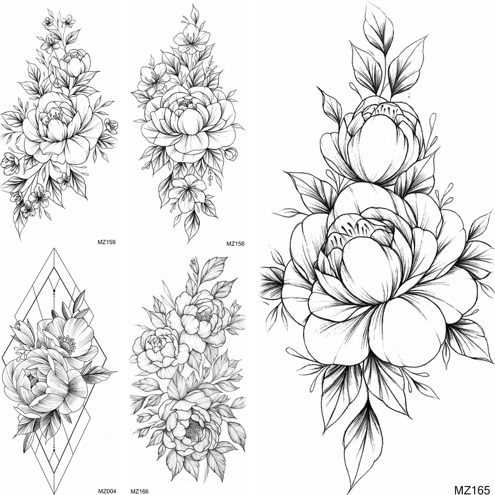 Fiore Di Modo Temporary Tattoos Sticker Falso Nero Di Loto Rosa Impermeabile Tatoo Per Le Donne Del Corpo Fai Da Te Pittura Di Arte Braccio Petto Tato