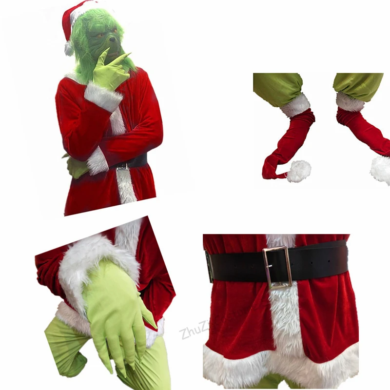 Рождественский костюм Санта-Клауса Grinch для взрослых, Рождественский костюм Grinch, одежда для косплея, мужская одежда