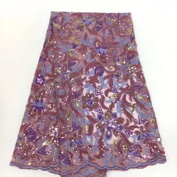 

African Velvet Lace Fabrics 2020 Embroidered High Qualit pink Nigerian Velvet sequins French Tulle Lace Fabric YYZ78732