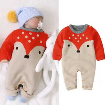 

2020 NEW Hot Winter Newborn Baby Boy Girl Knit Romper Cartoon Sweater Warm Clothes NB-18M