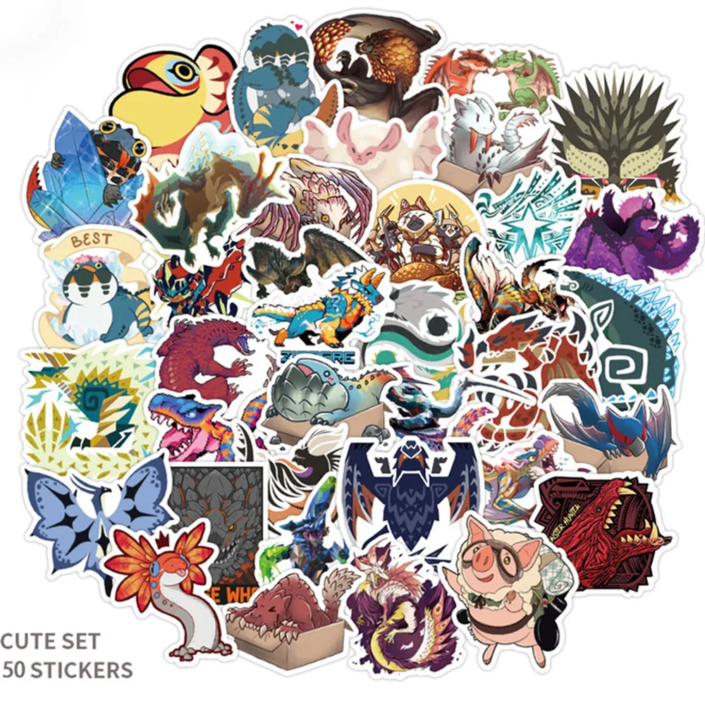 

50PCS Japanese Game Monster Hunter Stickers DIY Snowboard Laptop Luggage Fridge Guitar Waterproof Graffiti Fun Sticker for Kid