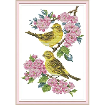 

Everlasting Love Birds On The Flowers Chinese Cross Stitch Kits Ecological Cotton Stamped Printed DIY Gift Christmas Decoration