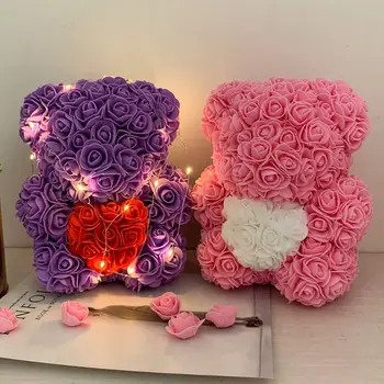 

Valentines Romantic Gift Box PE Rose Bear Artificial Rose Decorations Cute Cartoon Girlfriend Kid Gift Mother's Day Gift