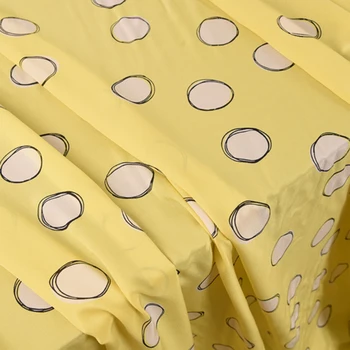 

140CM Wide 16MM Dots Print Yellow Silk Crepe De Chine Fabric for Summer Dress Blouse Skirt Shirt Pants H560