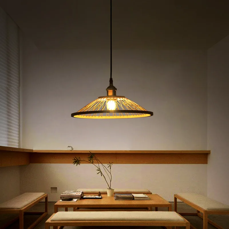 

Japanese Style Restaurant Small Droplight Creative New Chinese Style Bar Lamp cha shi deng Bedside Chandelier Single-head Bamboo