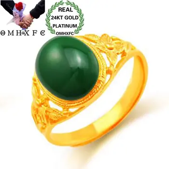 

OMHXFC Wholesale European Fashion Woman Girl Party Birthday Wedding Gift Green Vintage Egg Oil Drop 24KT Real Gold Ring RI160