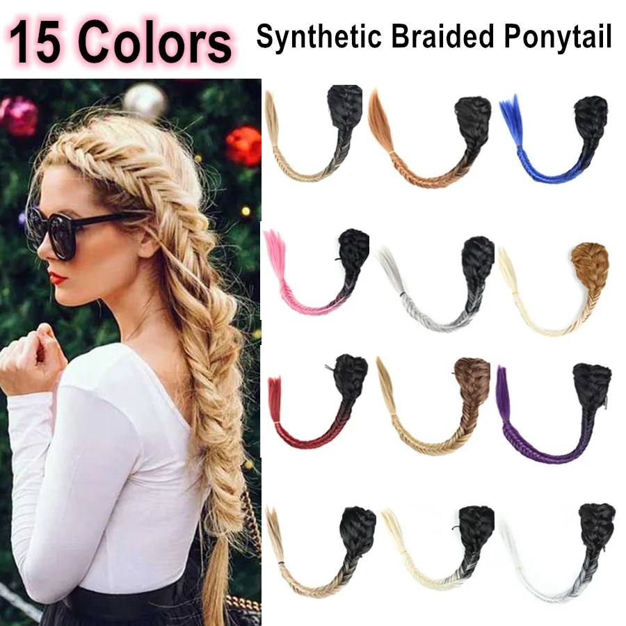 

58cm SHUOHAN Synthetic Fiber Braid Plait Hair Ponytail Clip In Clip-in Braided Hair Extension Fish Bone Style Braiding Ombre