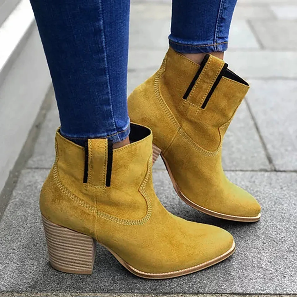 

Women's Casual Chelsea Boots Retro Ankle Boots Autumn Suede Short Boot 2019 Lady Stylish Classic High Heel Rome Shoes Pointed