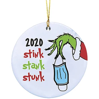 

Grinch Christmas Hanging Ornaments,Personalize Grinch Ornament,2020 Christmas Grinch Wearing a Mask Ornament