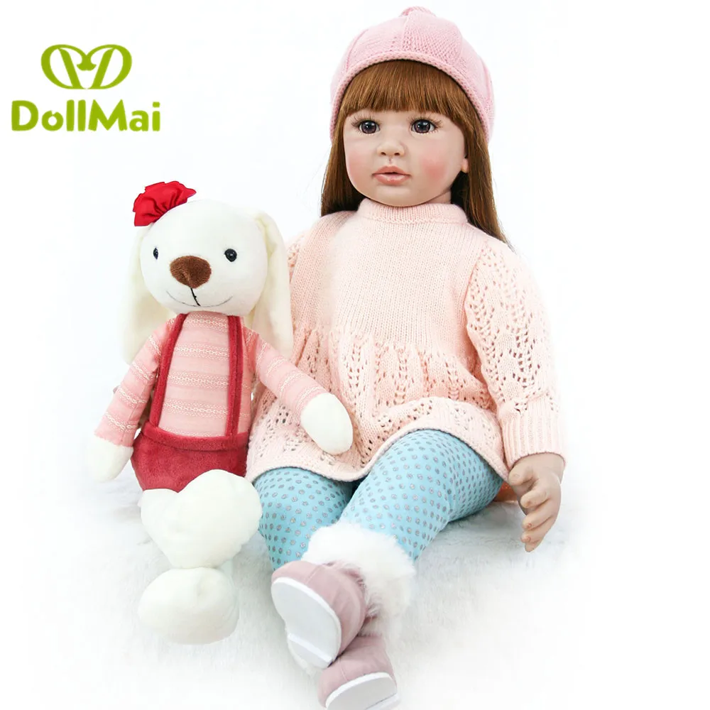 

DollMai Reborn Baby Doll 24 inch 60cm Silicone Vinyl Limbs Princes Toddler girl doll Handmade winter sweater doll bebe reborn