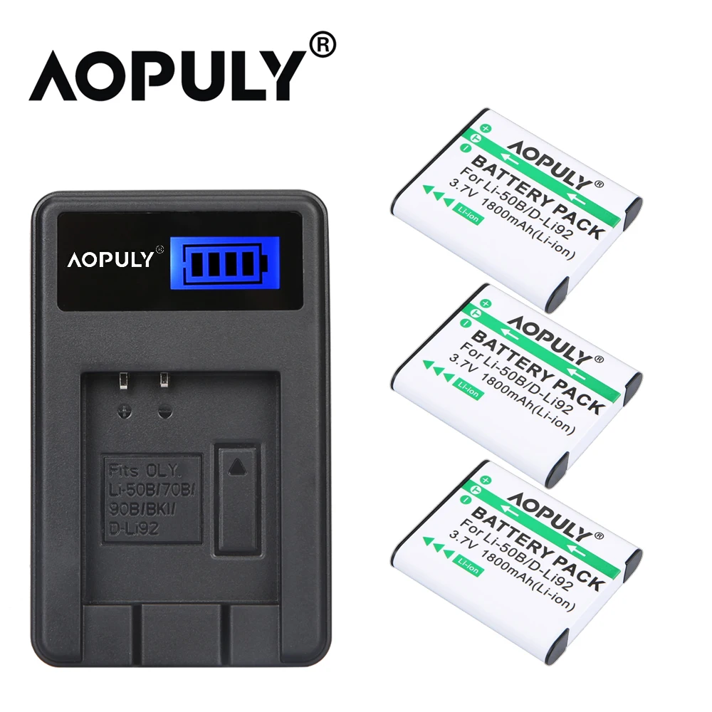 AOPULY 3 шт. Li-50B D-LI92 Li ion аккумулятор 50B D LI92 Камера Батарея+ ЖК-дисплей USB Зарядное устройство для цифровой камеры OLYMPUS SP 810 SZ14 SZ16 D755 XZ-1 VR350 SZ31 SZ16