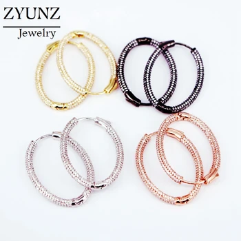 

4 Pairs, Oval shape full cubic zirconia cz hoop earring Classic fashion clasp gorgeous Huggie CZ hoop jewelry for women