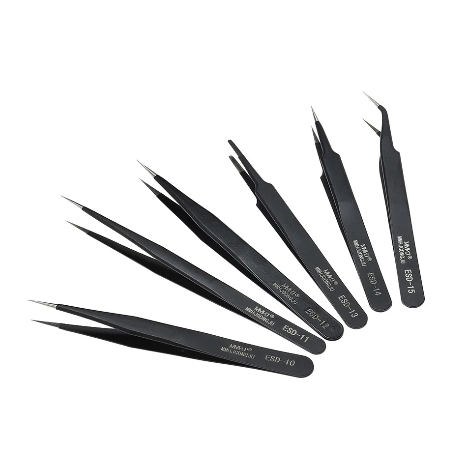 Anti-static ESD Stainless Steel Tweezers Maintenance Industrial Precision Curved Straight Tweezers Repair Tools 1 pcs tweezer tool tweezers repair tool