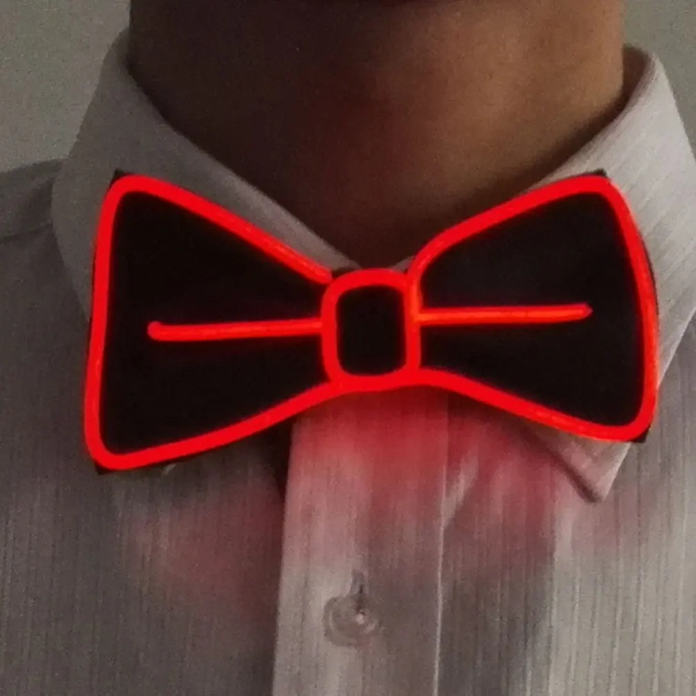 RED Men Led Wire Flashing Light Up Bow Tie Luminous Bow Tie Necktie For Men Club Wedding Dance Party Christmas New Year - Цвет: RED