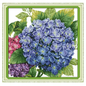 

61 X 61cm/48 X 48cm 11CT 3 Strands Printing Cross Stitch Kit DIY Decorative Cross-Stitch Embroidery Kit(Without Frame)-Hydrangea