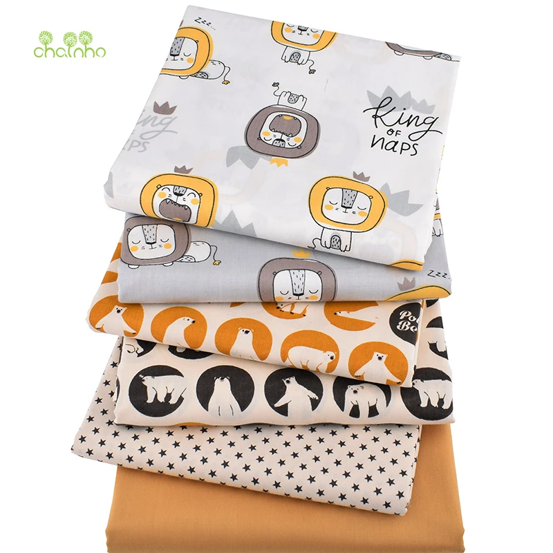 Chainho, 6 шт./лот, серия медведь и лев, принт саржевая хлопковая ткань, Лоскутная Ткань для шитья своими руками, стеганый материал для ребенка и ребенка, 40x50 см