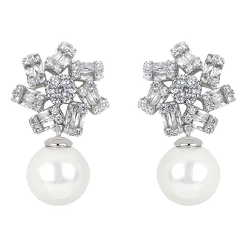 

TIRIM Trendy Pearl Flower Shape Dangle Drop Earrings with Cubic Zirconia Luxury Shining For Women Bridal Prom Original Design
