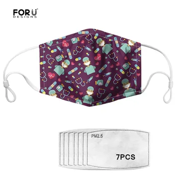

FORUDESIGNS Life Saver Women's Mask with 7 Filter Purple Cute Design Women/Men Mouth Mask Dustproof Elastic Mouth Cover Masks