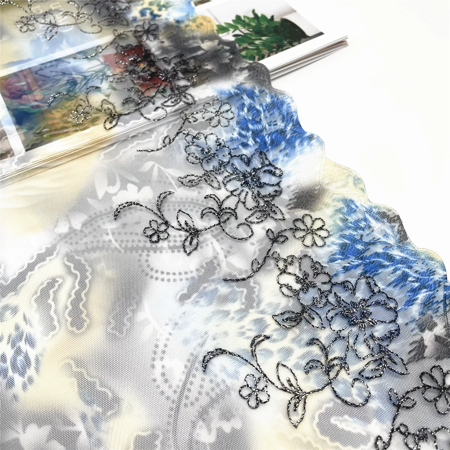 3y/lot Width 18.50cm Shimmer Blue Embroidery Lace Trim DIY Craft Sewing Supplies Skirt Hem Decoration Accessories Dolls bjd 3