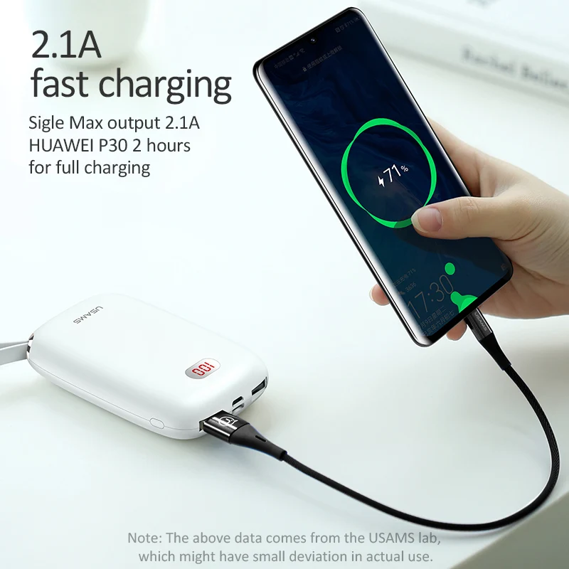 USAMS 10000mAh мини банк питания для Xiaomi iPhone светодиодный дисплей Быстрая зарядка Poverbank портативное зарядное устройство Внешний аккумулятор Банк питания