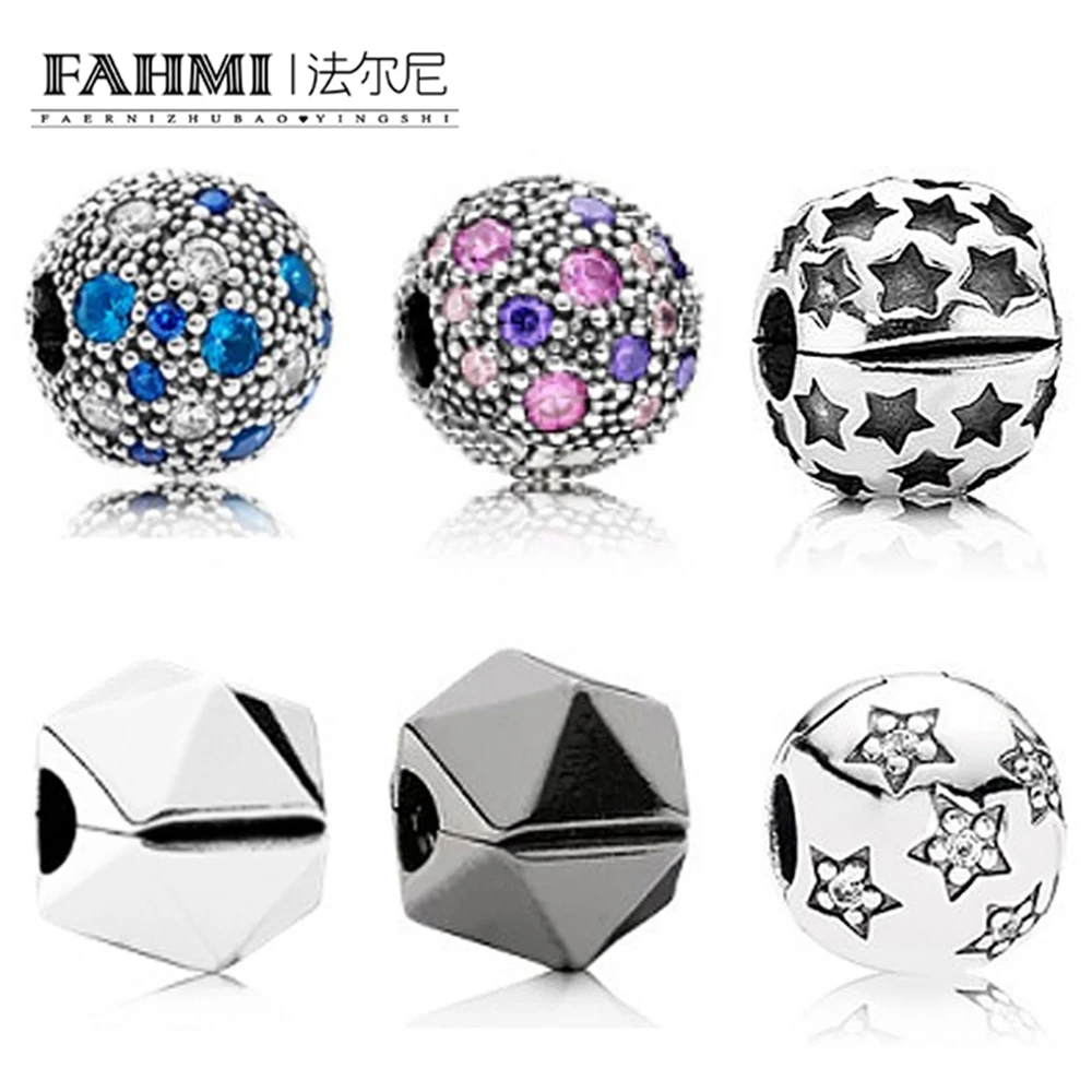 

FAHMI 100%925 Sterling silver Fixed buckle Stars Safety clip Charm Bead Fit Charms DIY Original bracelet Gift for girls