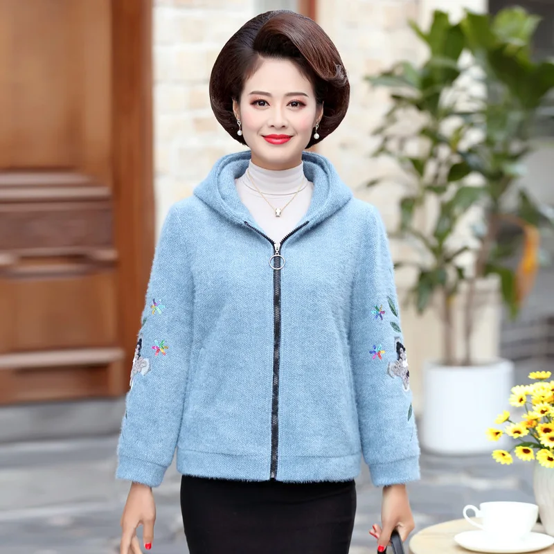 

Mom Fall And Winter Clothes Imitation Mink Velvet Jacket 2019 New Style Middle-aged WOMEN'S Apparels Western Style Short Hooded