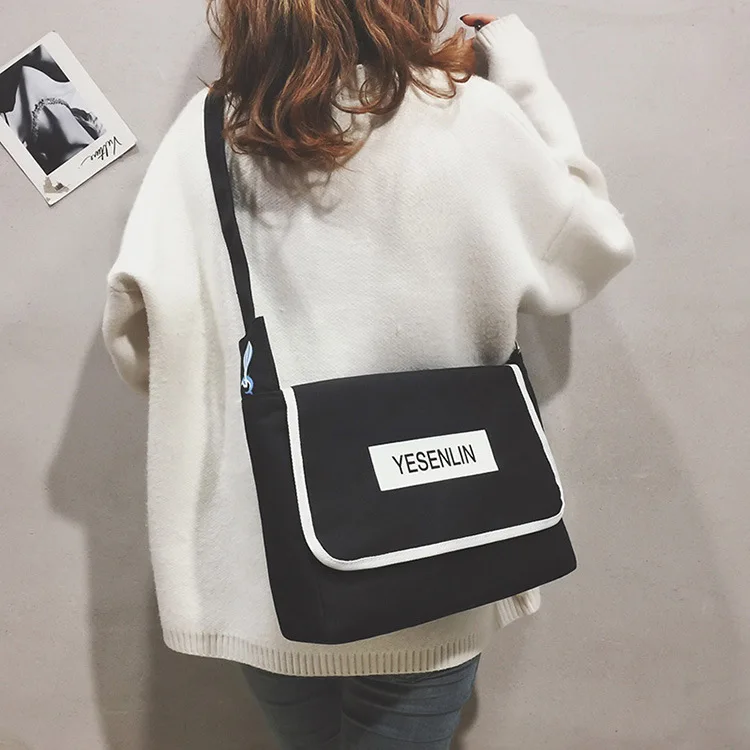 Foreign Trade Canvas Handbag Wholesale Women's Casual Korean-style Single-shoulder Crossbody Bag Lettered Schoolbag Manufacturer