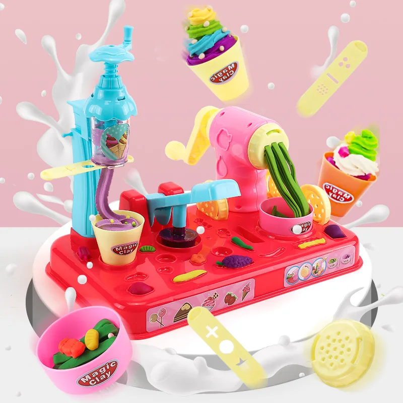 

Children Colored Clay Mould Toy Sets GIRL'S Ice Cream & Noodle Machine Plasticene Handmade Play House DIY Educational