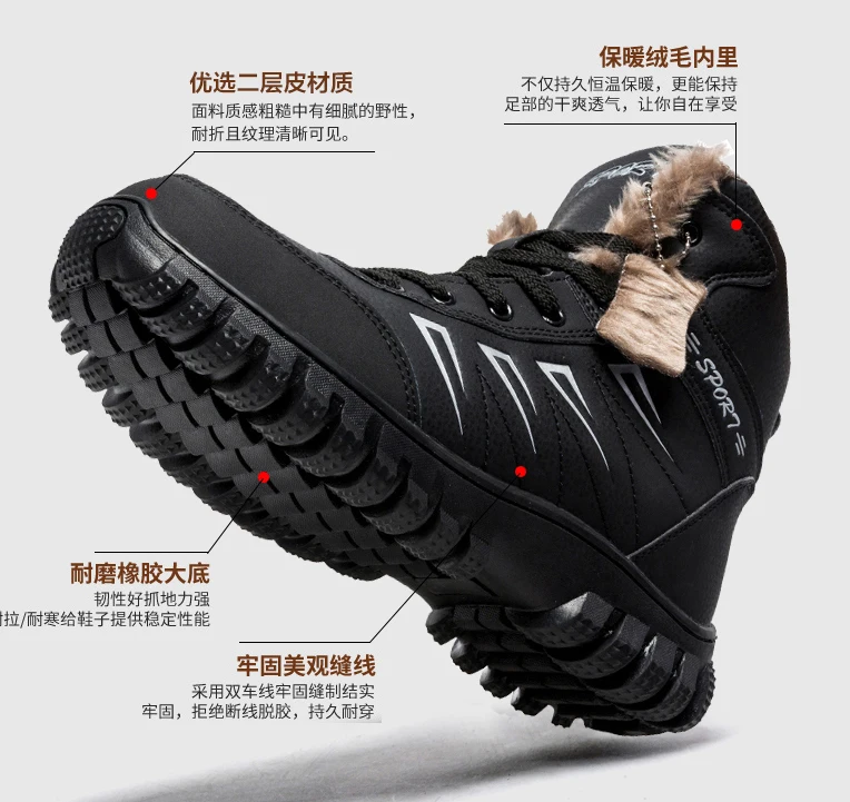 Новые стильные зимние мужские ботинки водонепроницаемые зимние ботинки мужские модные теплые дышащие короткие ботильоны мужская обувь размера плюс 39-48 Zapato
