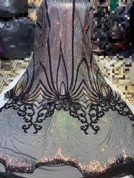 

High Quality French Nigerian Sequins Net Lace, 2020 African Tulle Mesh Sequence Lace Fabric For Party Dress 5 Yards/lot