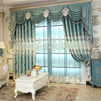 

American luxury laser embroidery living room balcony curtain classic blue bedroom kitchen curtain high quality and quality