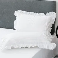 Taie d'oreiller 100% coton Ins, 2 pièces, feuille de Lotus, housse de coussin, princesse fille, dortoir, blanc, à volants, pour dormir, literie, décoration de maison 4
