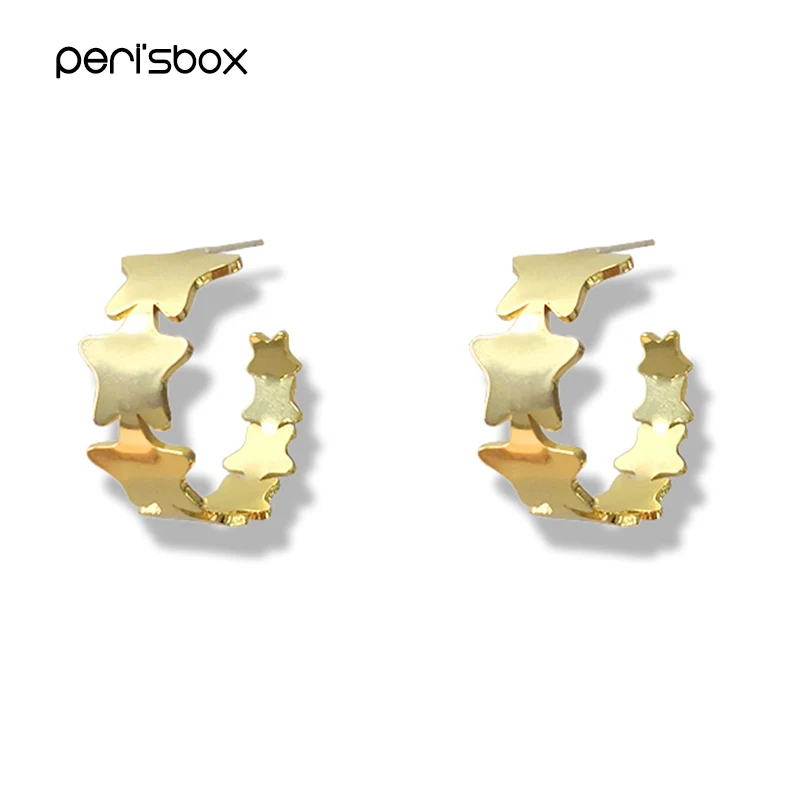 Peri'sBox Золотые Широкие пятиконечные звезды серьги в виде тонкого кольца